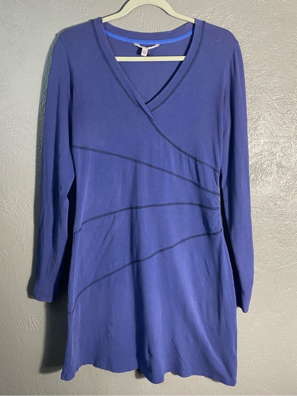 Athleta Sunburst Nectar Dress MP Organic Cotton Faux Wrap Blue #265928
